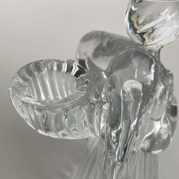 Vintage Clear Glass Lead Crystal Angel Taper Candle Stick Holders Set 2 Holiday - Picture 12 of 15